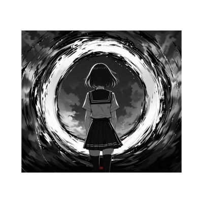 Ігровий килимок Singularity Girl у чорно-білому аніме-стилі Ігровий килимок Singularity Girl у чорно-білому аніме-стилі