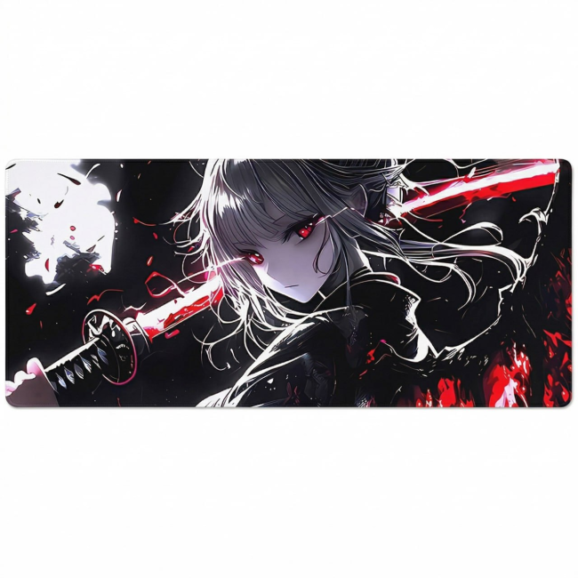 Ігровий килимок для миші Anime Red Katana Girl XL 900×400 мм великий килимок для клавіатури та миші