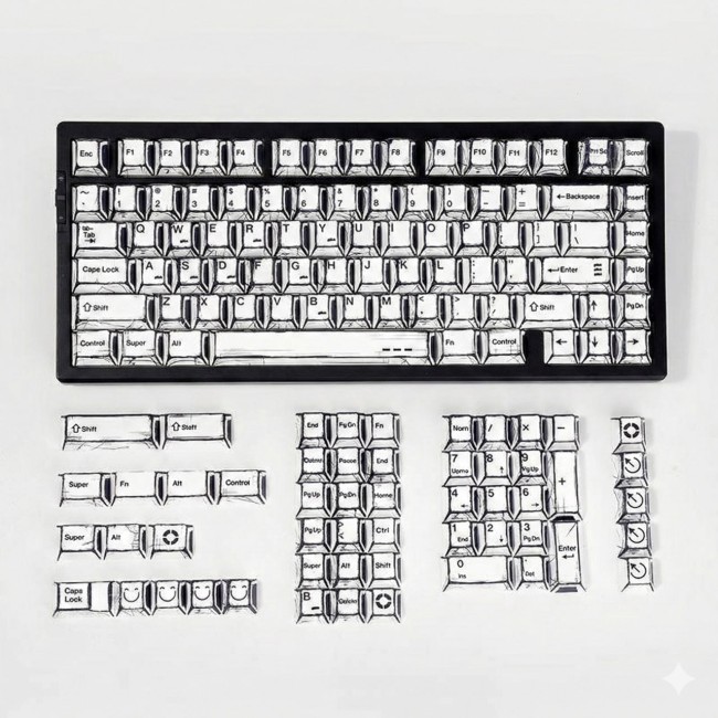 Кейкапи COMICS Sketch PBT Double-Shot Milky White
