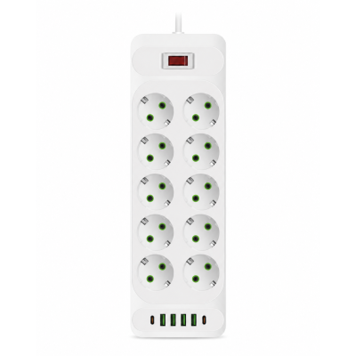Мережевий фільтр-подовжувач White 10 розеток + 4 USB + 2 PD, 2 м