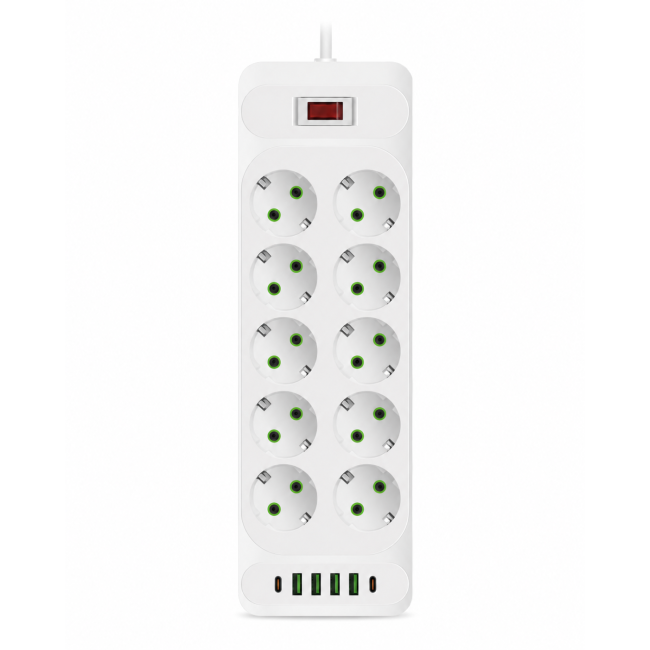 Мережевий фільтр-подовжувач White 10 розеток + 4 USB + 2 PD, 2 м