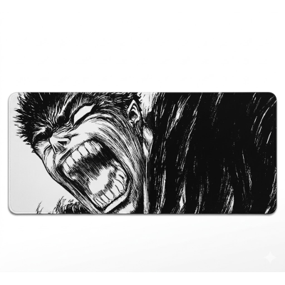Великий ігровий килимок Berserk Battle Cry з чорно-білим драматичним портретом